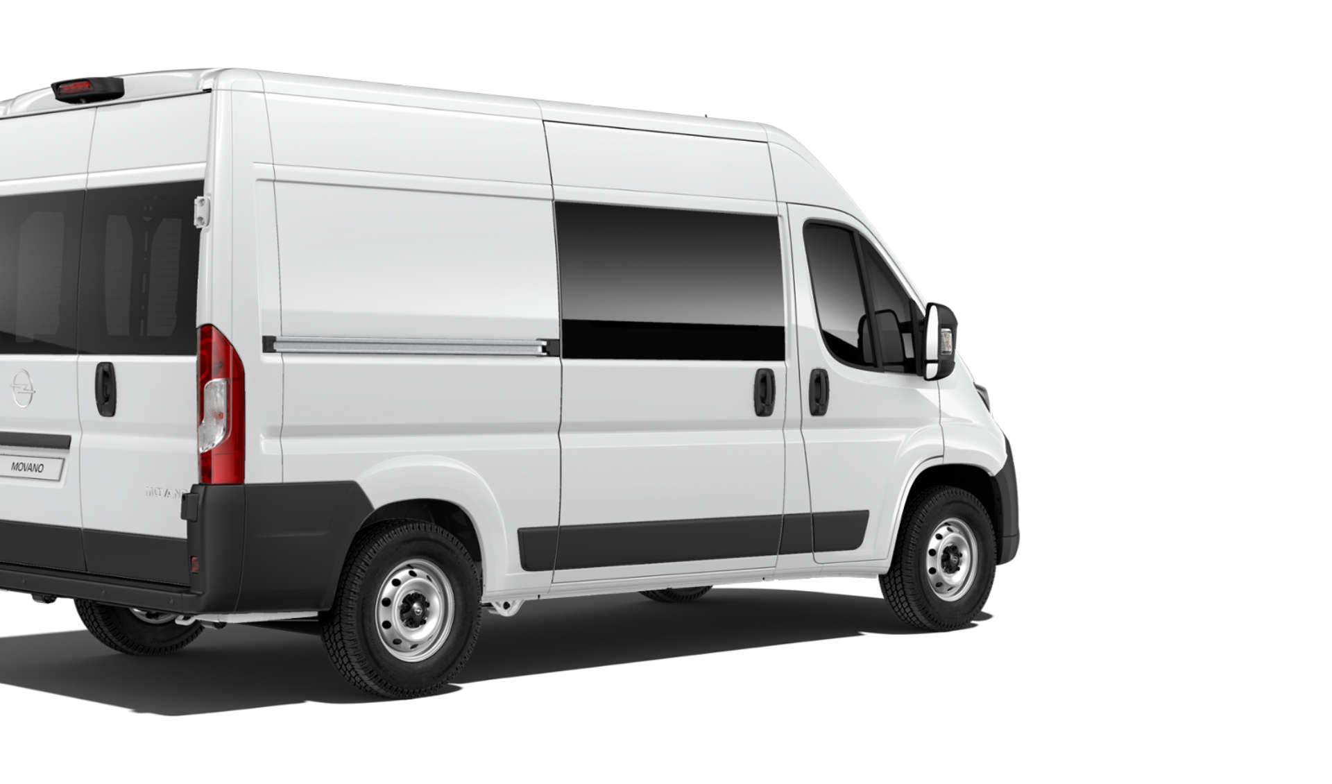 Новий Opel Movano білого кольору, вигляд ззаду з правого боку